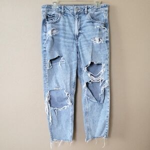 American Eagle Strigid Denim Ripped Mom Jeans - Size 12 X-Short